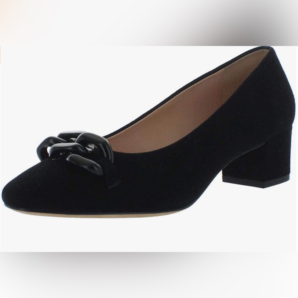 Kate Spade Kacey Black Suede Chain Link Almond Toe Pumps Size 6.5